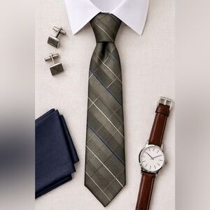 Apt 9 Olive Green Plaid Silk Tie Mens Modern Check Necktie 3.5” NWT